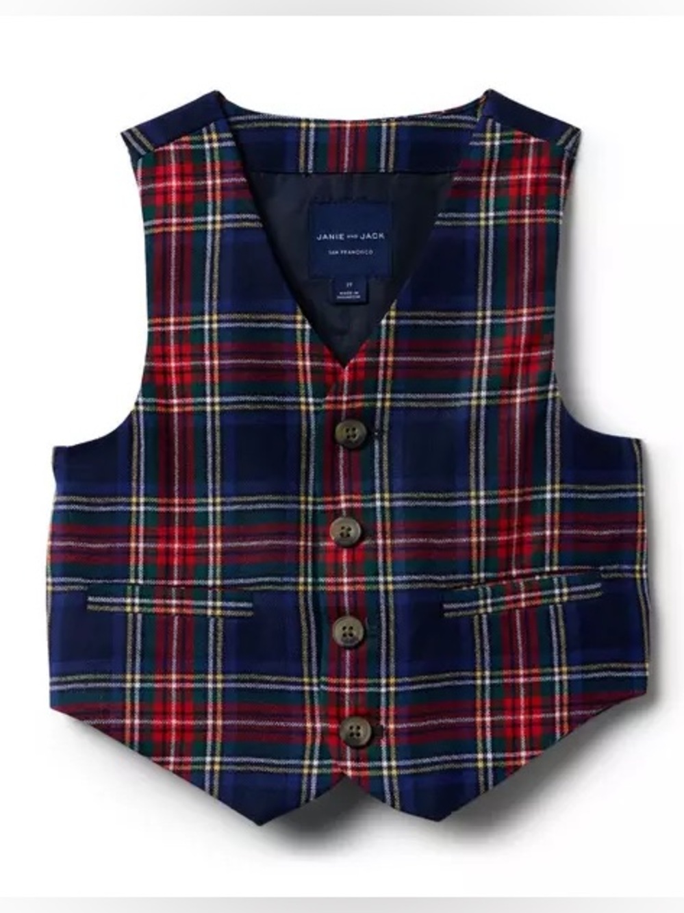 JANIE AND JACK Red Holiday Tartan Plaid Wool Blend Christmas Formal Vest Size 5